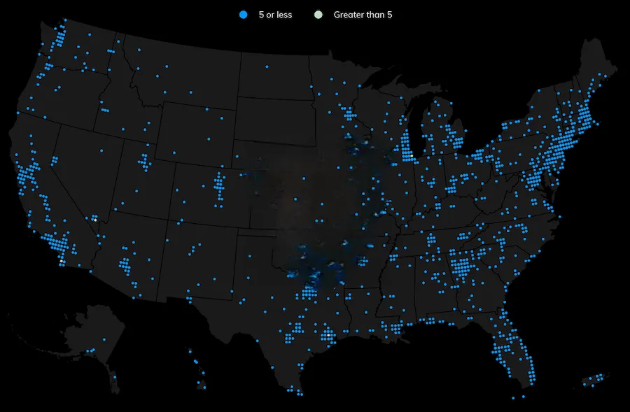 Map of the United States showing locations of major national water heater retailers