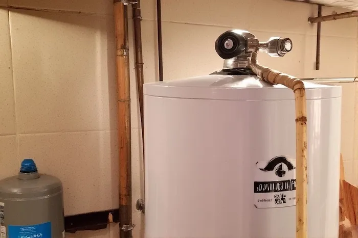 High-end water heater display in a specialty appliance showroom