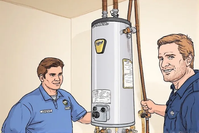 Professional plumber delivering and installing a new water heater for a customer