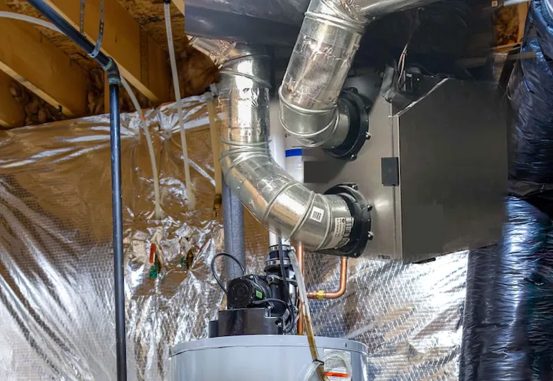 A Heat Recovery Ventilator (HRV) unit, used primarily in cold, dry climates for heat exchange