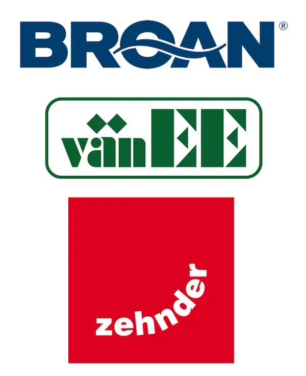 Logos of top Heat Recovery Ventilator brands including Zehnder, VanEE, and Broan