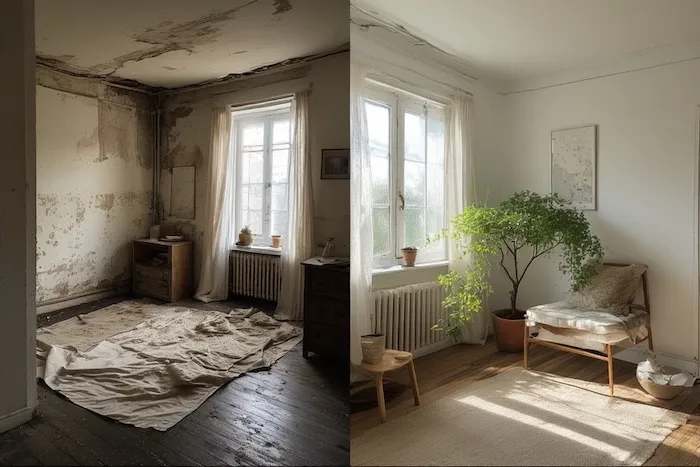 Comparison of a stuffy room without ventilation vs. a fresh, comfortable room with an ERV system